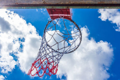 Low angle view of basketball hoop against sky