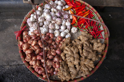 High angle view of vegetables in market