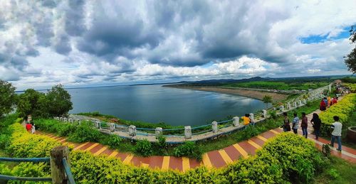 High angle view of lake against sky