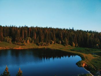 Scenic view of lake against clear sky