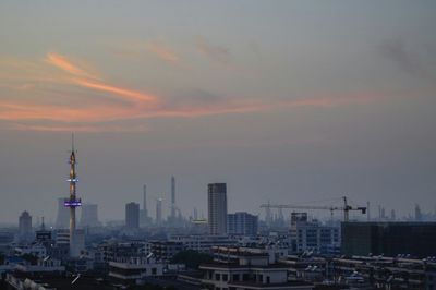 View of city at sunset