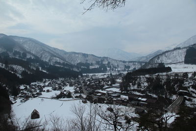 Scenic view of snowcapped mountains and lake against sky