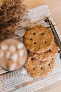 High angle view of cookies on table