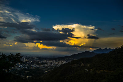 Aerial view of cityscape against sky during sunset