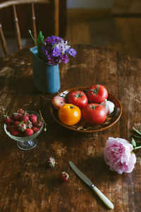 High angle view of flower pot on table