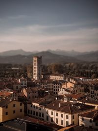High angle view of townscape against sky