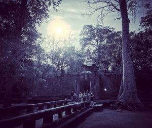 Illuminated street light against sky