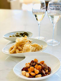 Close-up of food served on table