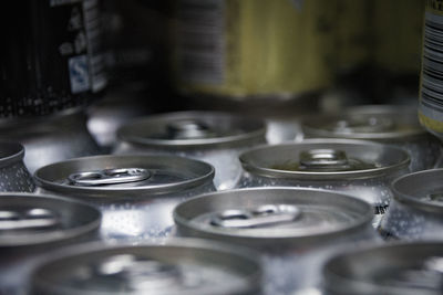 Close-up of drink cans