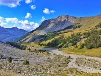 Scenic view of landscape and mountains against sky