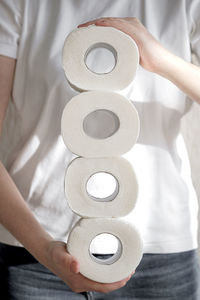 High angle view of person holding camera