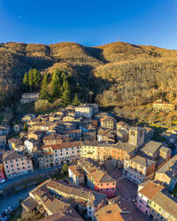 High angle view of buildings in city