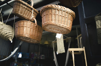Stack of wicker basket for sale in market