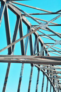 Low angle view of bridge against blue sky