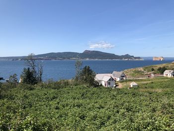 Scenic view of sea and buildings against sky