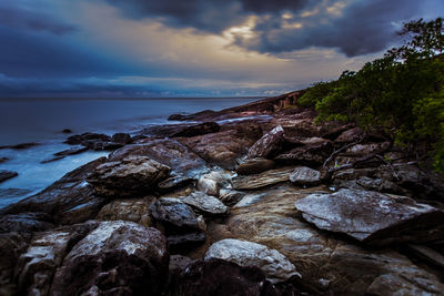 Scenic view of sea against sky during sunset