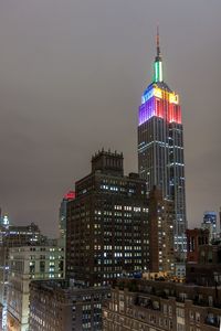 Illuminated buildings in city at night