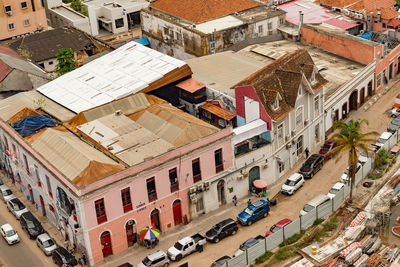 High angle view of buildings in city