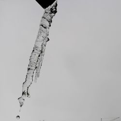 Low angle view of icicles against clear sky during winter