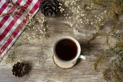 High angle view of coffee on table