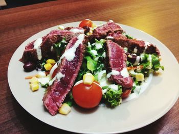 Close-up of salad served in plate