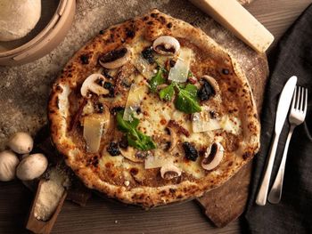 Close-up of pizza on table