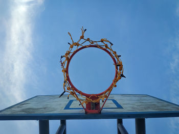 Low angle view of basketball hoop against sky