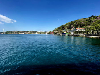 Scenic view of sea against blue sky