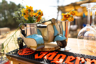 Close-up of potted plants on table