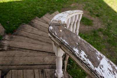 Close-up of wooden bench