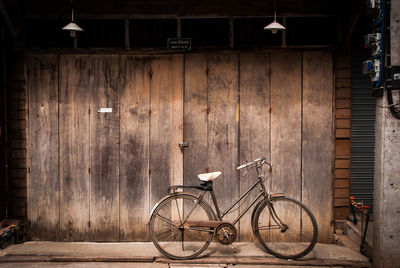 Bicycle parked outside building