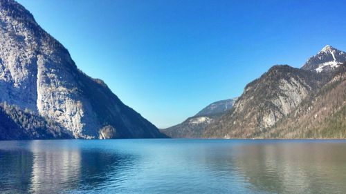 Scenic view of lake against clear sky