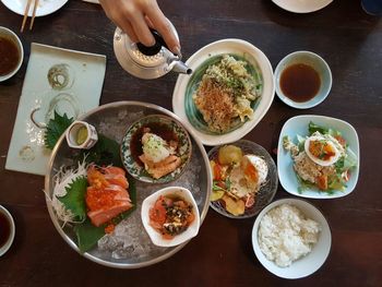 High angle view of meal on table