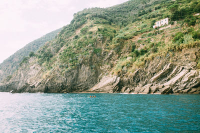 Scenic view of sea with mountains in background