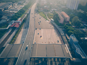 Morning aerial view over busy highway