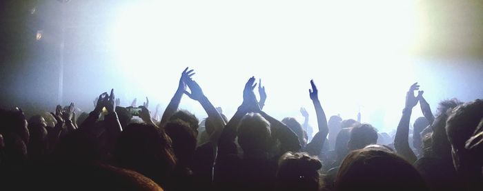 Panoramic view of crowd at music concert