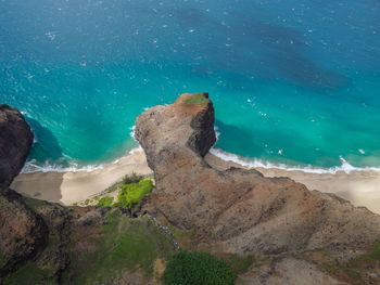 High angle view of rocks at beach