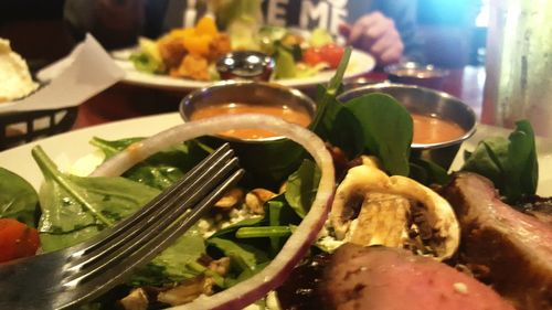 Close-up of food served in plate