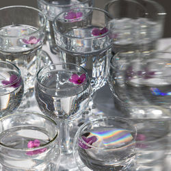 Close-up of glasses on table