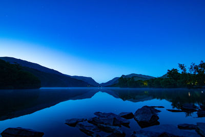 Scenic view of lake against blue sky