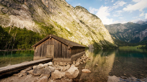 Wodden hut at obersee in southern bavaria taken in august 2022