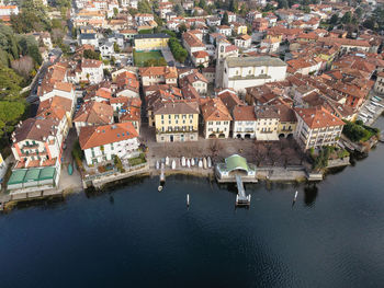 Aerial view of the long lake of mandello del lario