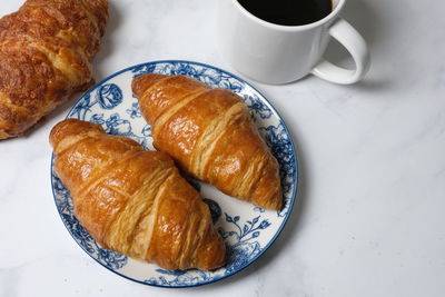 High angle view of breakfast served on table