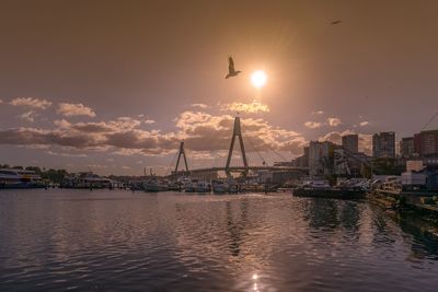 View of city at sunset