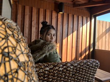 Portrait of woman in snow