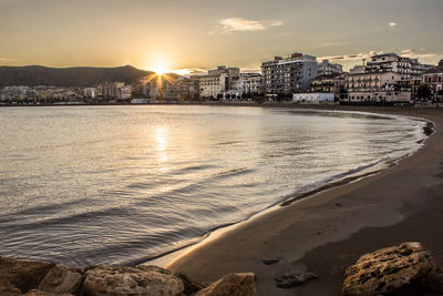 View of city at sunset