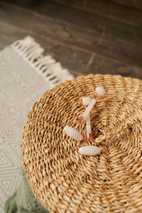 High angle view of heart shape on wicker basket