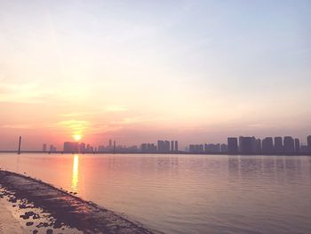 View of city at sunset