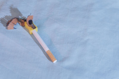 High angle view of colored pencils on table