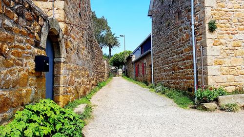 Footpath amidst buildings against wall